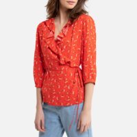 Blouse cache-cur manches longues imprimé floral Imprimé Fleurs Fond Rouge LA REDOUTE COLLECTIONS